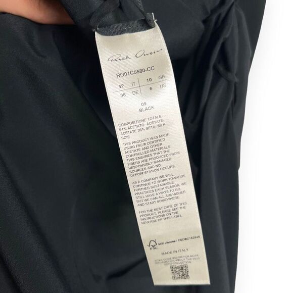 Rick Owens Asymmetric-Design Gathered-Detail Dress Gothic Black Size US 6 - Picture 12 of 13